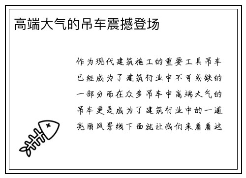 高端大气的吊车震撼登场